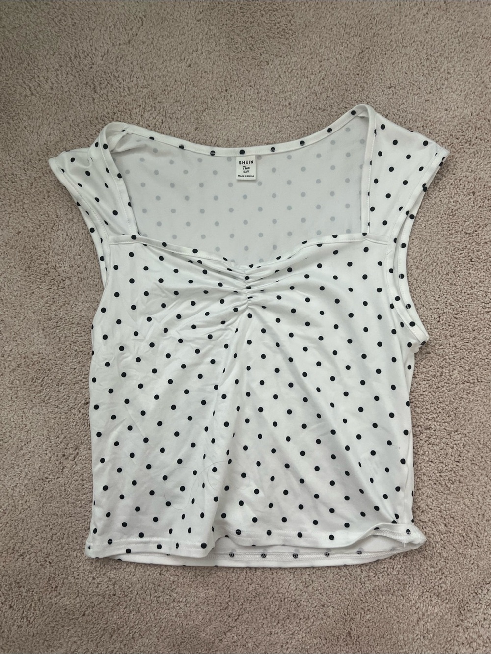 SHEIN White & Black Polka Dot Ruched Front Tank